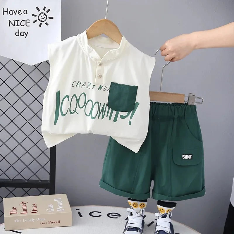 Kids Boy Piece - Kids Baby Boy 2 Piece Set Summer Fashion Letter Print Turtleneck Sleeveless T-shirts and Shorts Infant Boys
