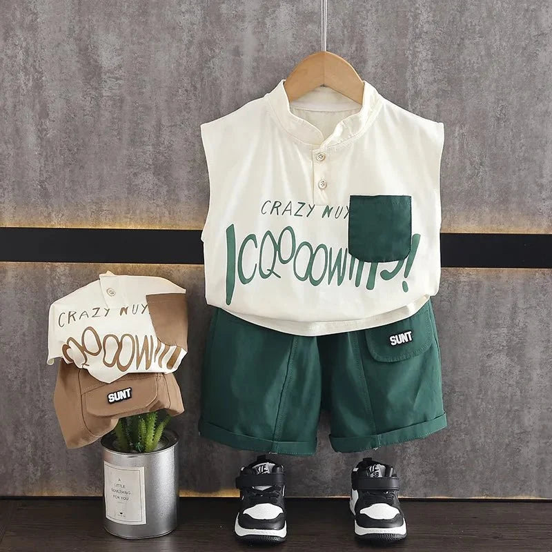 Kids Boy Piece - Kids Baby Boy 2 Piece Set Summer Fashion Letter Print Turtleneck Sleeveless T-shirts and Shorts Infant Boys
