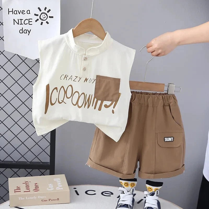 Kids Boy Piece - Kids Baby Boy 2 Piece Set Summer Fashion Letter Print Turtleneck Sleeveless T-shirts and Shorts Infant Boys