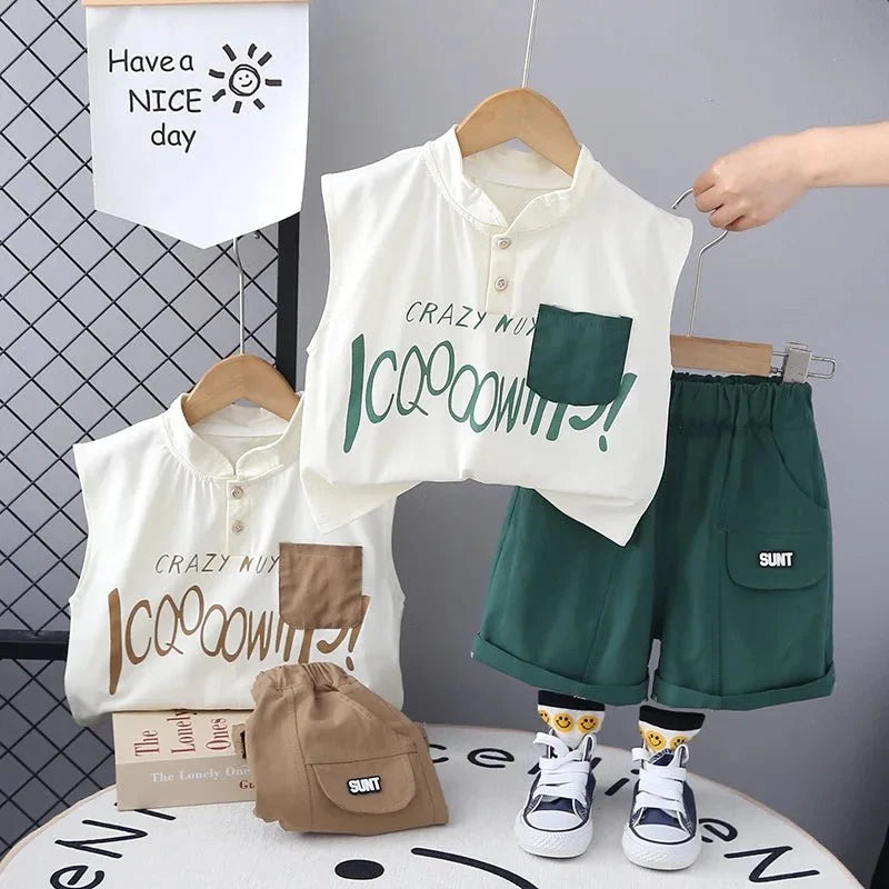 Kids Boy Piece - Kids Baby Boy 2 Piece Set Summer Fashion Letter Print Turtleneck Sleeveless T-shirts and Shorts Infant Boys