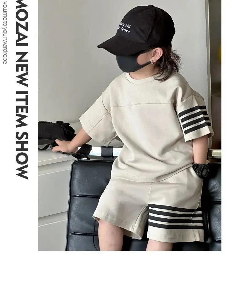 Kids Sportswear Piece - Kids Sportswear 2 Piece Set Korean Style Short Sleeve and Shorts Outfit for Boys and Girls - Boys