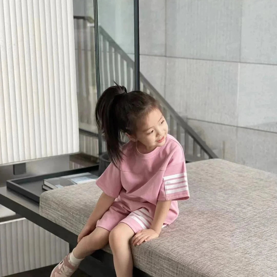 Kids Sportswear Piece - Kids Sportswear 2 Piece Set Korean Style Short Sleeve and Shorts Outfit for Boys and Girls - Boys