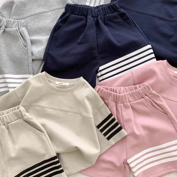 Kids Sportswear Piece - Kids Sportswear 2 Piece Set Korean Style Short Sleeve and Shorts Outfit for Boys and Girls - Boys