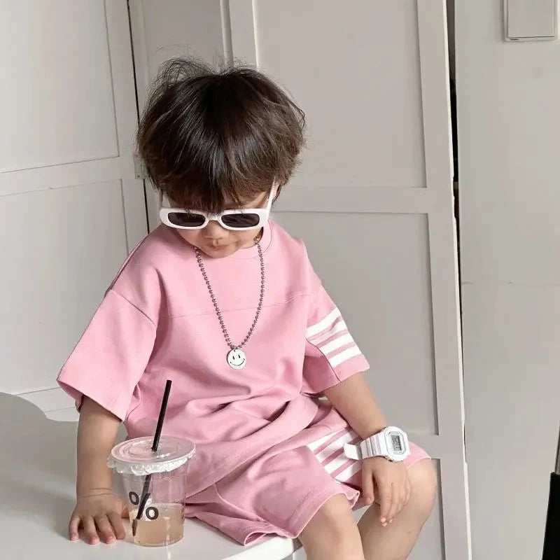 Kids Sportswear Piece - Kids Sportswear 2 Piece Set Korean Style Short Sleeve and Shorts Outfit for Boys and Girls - Boys