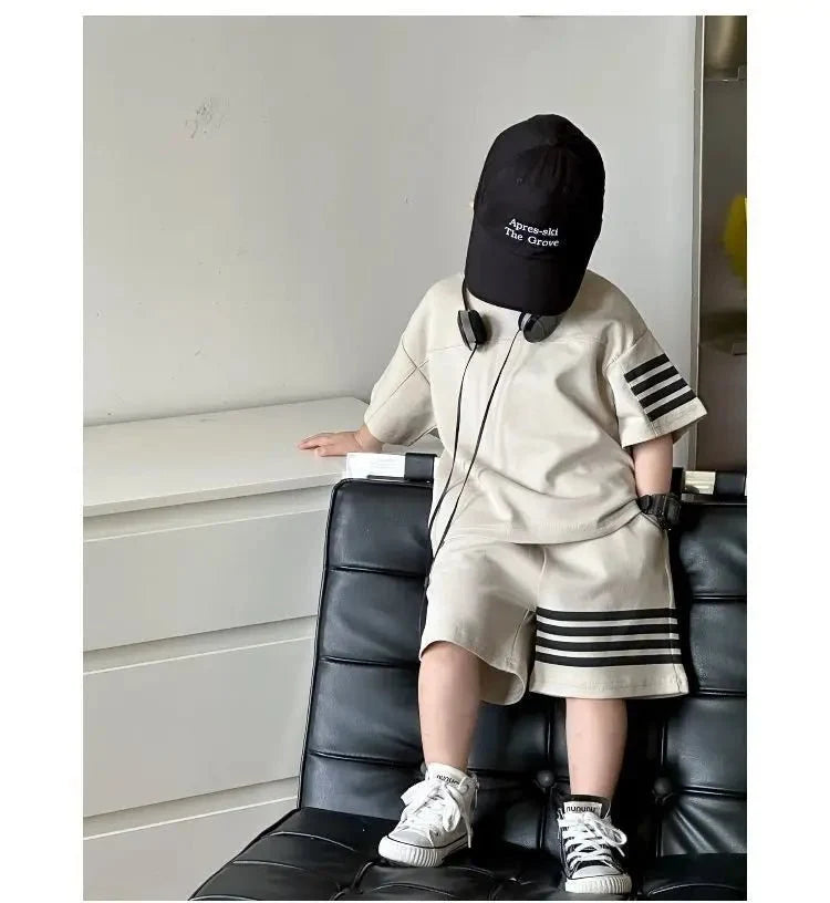 Kids Sportswear Piece - Kids Sportswear 2 Piece Set Korean Style Short Sleeve and Shorts Outfit for Boys and Girls - Boys