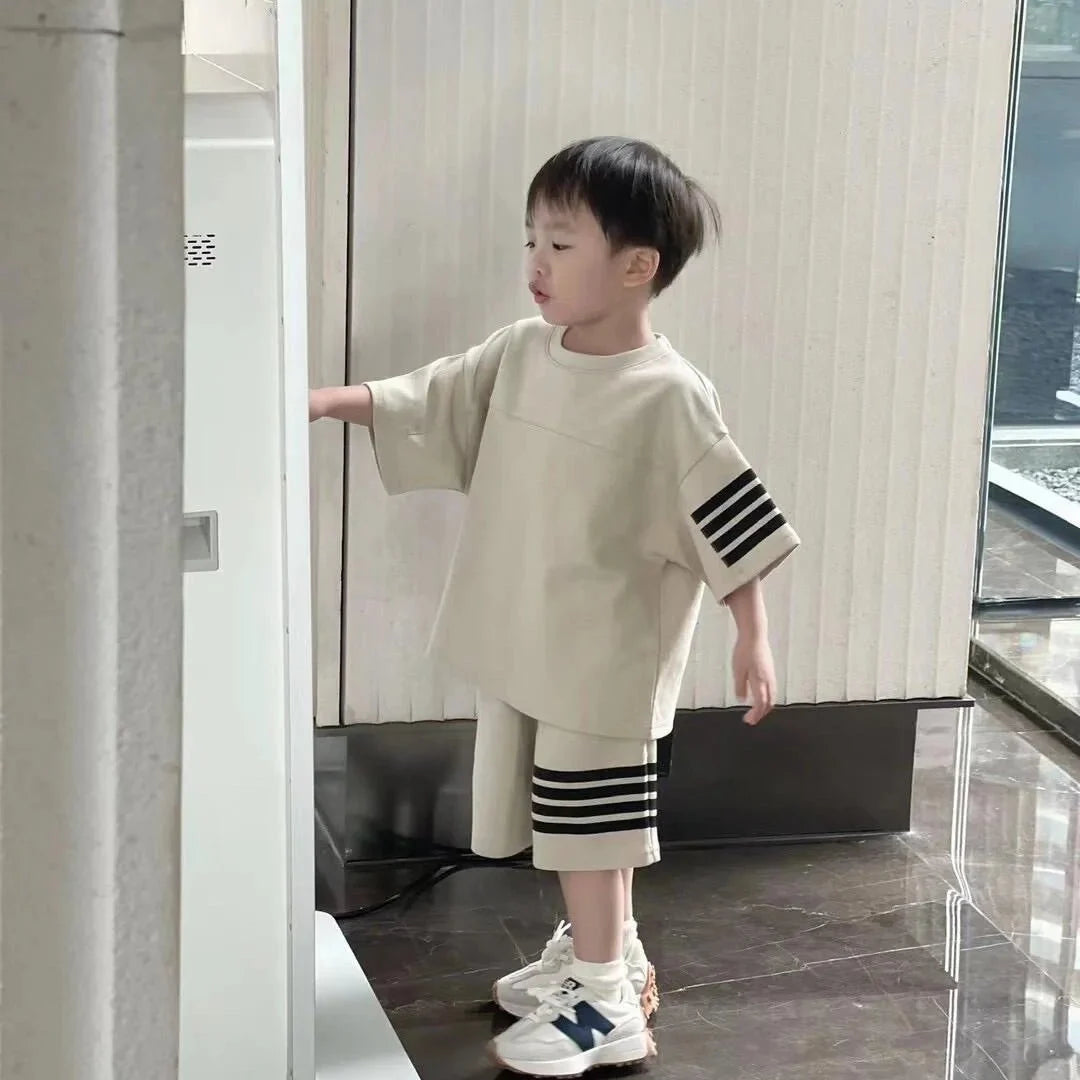 Kids Sportswear Piece - Kids Sportswear 2 Piece Set Korean Style Short Sleeve and Shorts Outfit for Boys and Girls - Boys