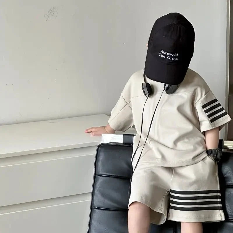 Kids Sportswear Piece - Kids Sportswear 2 Piece Set Korean Style Short Sleeve and Shorts Outfit for Boys and Girls - Boys