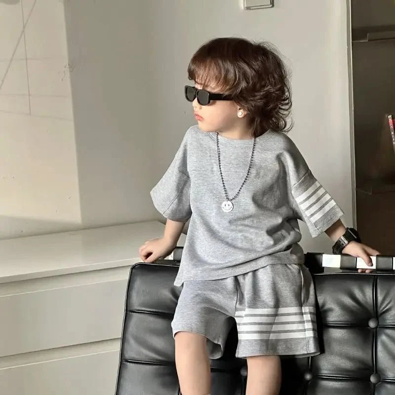 Kids Sportswear Piece - Kids Sportswear 2 Piece Set Korean Style Short Sleeve and Shorts Outfit for Boys and Girls - Boys