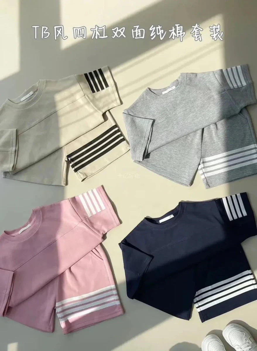 Kids Sportswear Piece - Kids Sportswear 2 Piece Set Korean Style Short Sleeve and Shorts Outfit for Boys and Girls - Boys