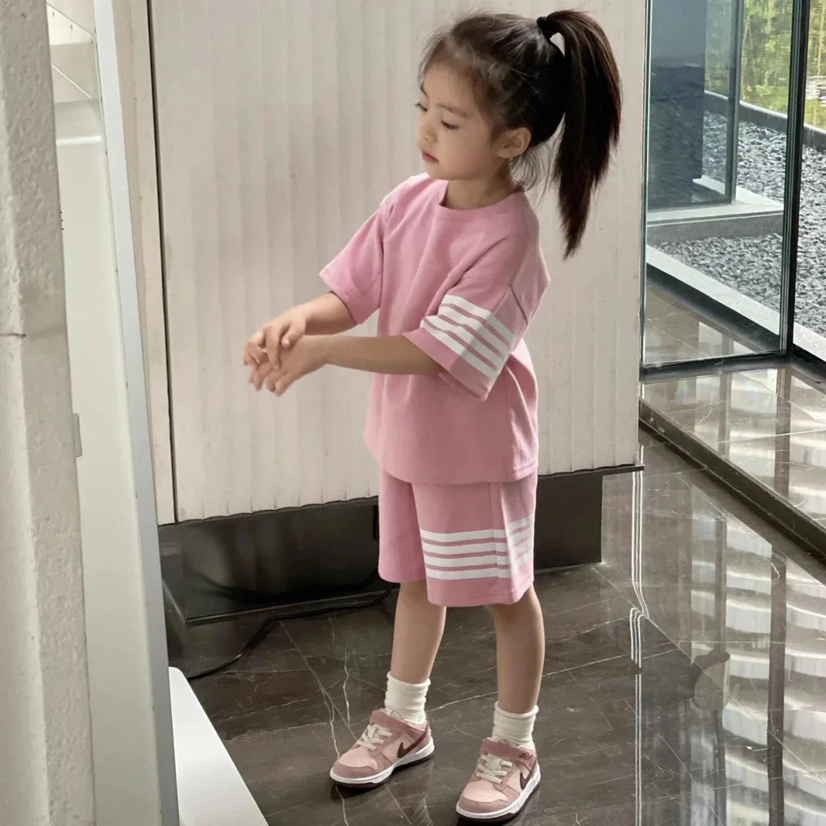 Kids Sportswear Piece - Kids Sportswear 2 Piece Set Korean Style Short Sleeve and Shorts Outfit for Boys and Girls - Boys