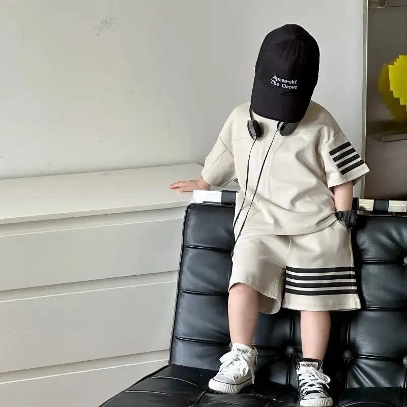 Kids Sportswear Piece - Kids Sportswear 2 Piece Set Korean Style Short Sleeve and Shorts Outfit for Boys and Girls - Boys