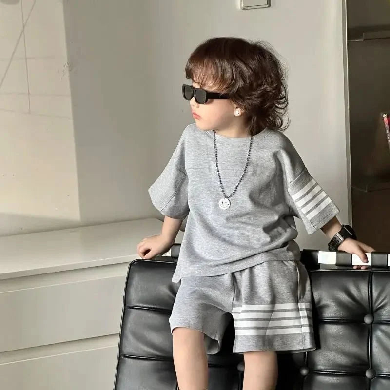 Kids Sportswear Piece - Kids Sportswear 2 Piece Set Korean Style Short Sleeve and Shorts Outfit for Boys and Girls - Boys