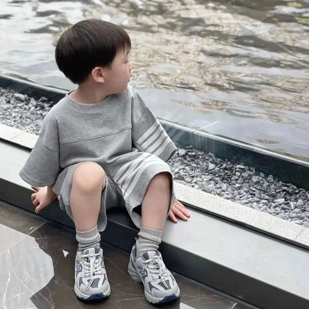 Kids Sportswear Piece - Kids Sportswear 2 Piece Set Korean Style Short Sleeve and Shorts Outfit for Boys and Girls - Boys