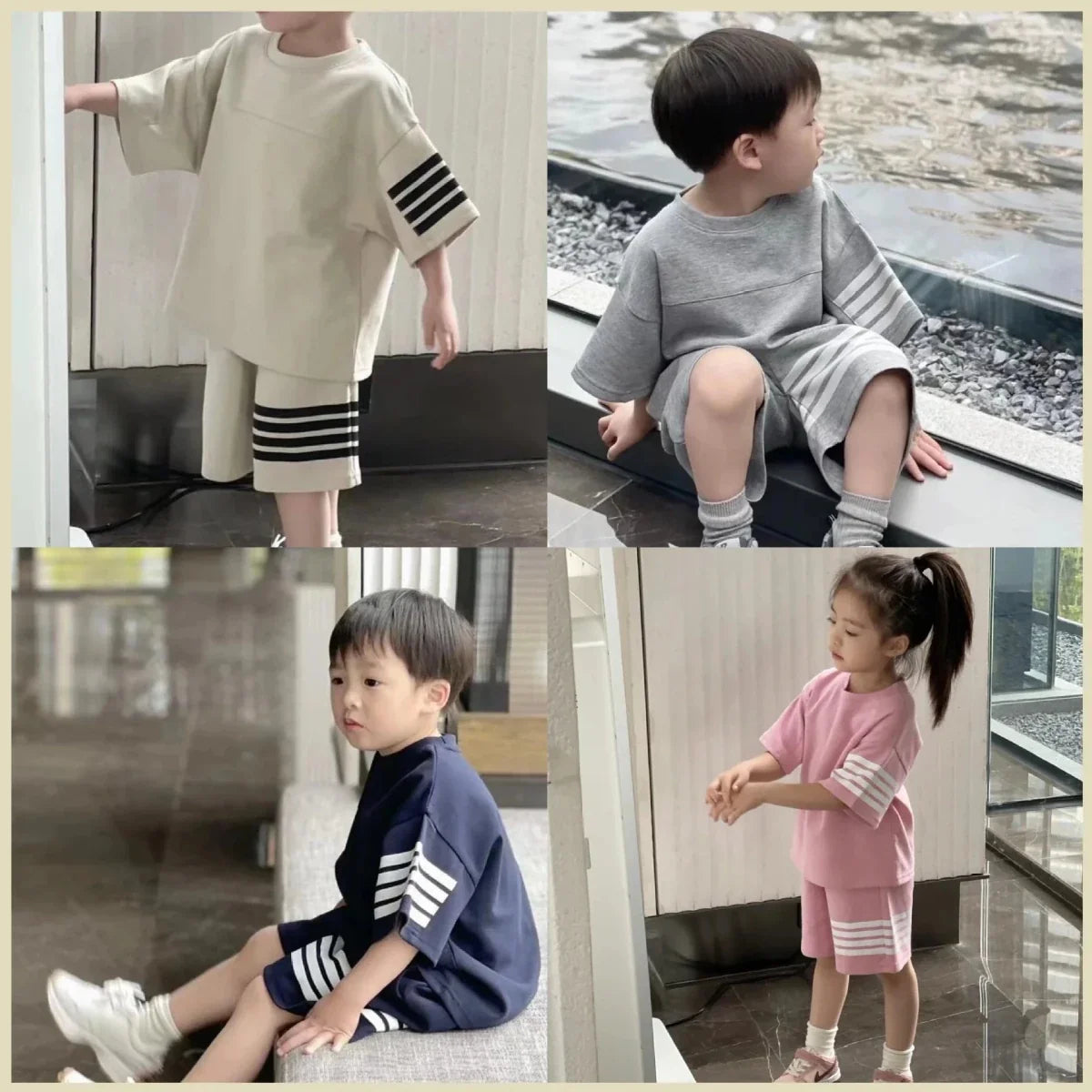 Kids Sportswear Piece - Kids Sportswear 2 Piece Set Korean Style Short Sleeve and Shorts Outfit for Boys and Girls - Boys