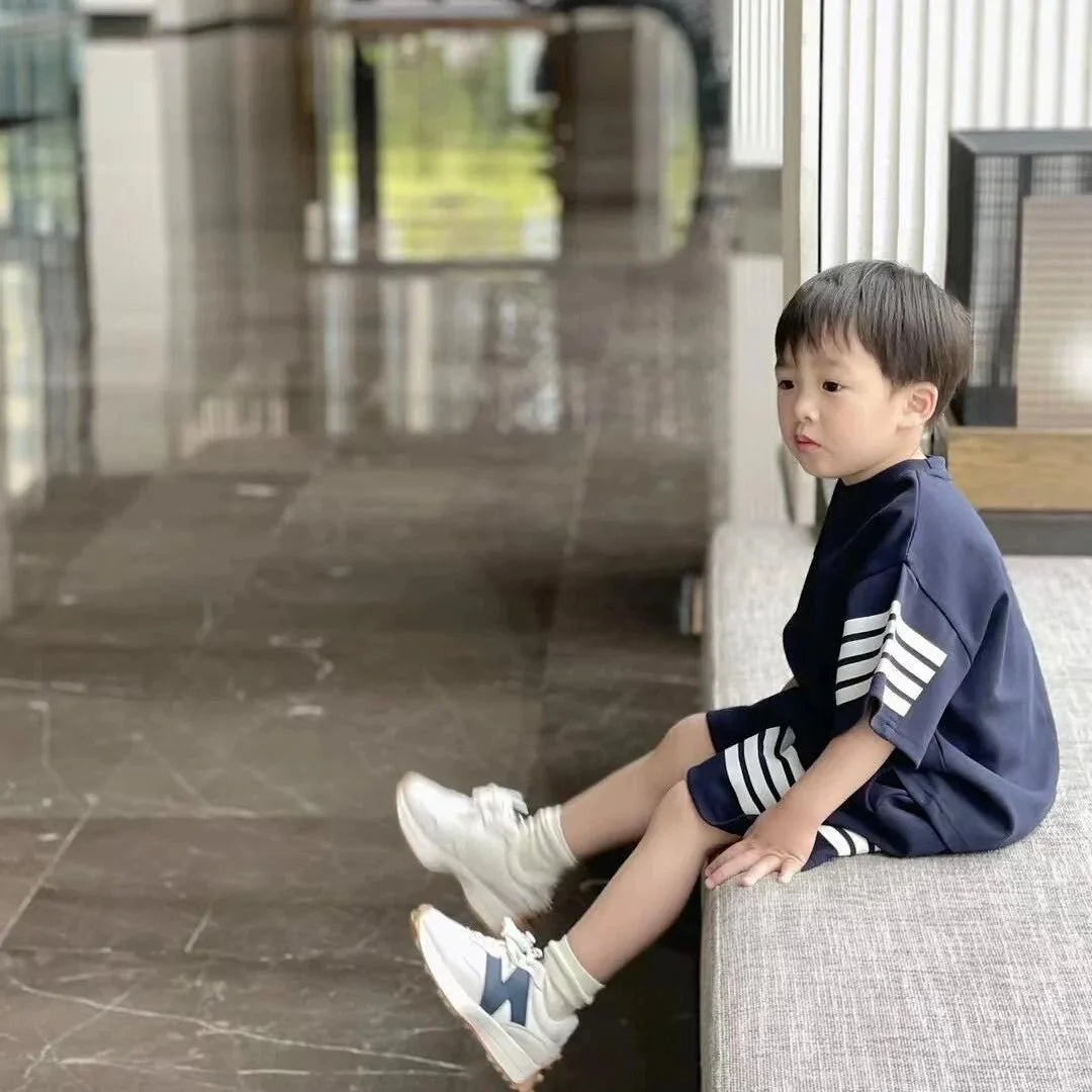 Kids Sportswear Piece - Kids Sportswear 2 Piece Set Korean Style Short Sleeve and Shorts Outfit for Boys and Girls - Boys