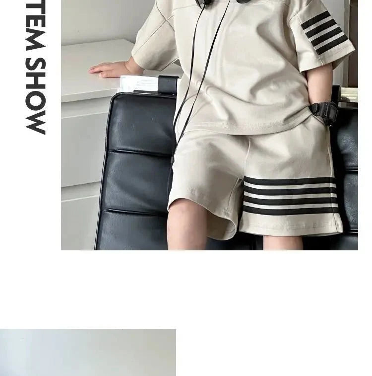 Kids Sportswear Piece - Kids Sportswear 2 Piece Set Korean Style Short Sleeve and Shorts Outfit for Boys and Girls - Boys