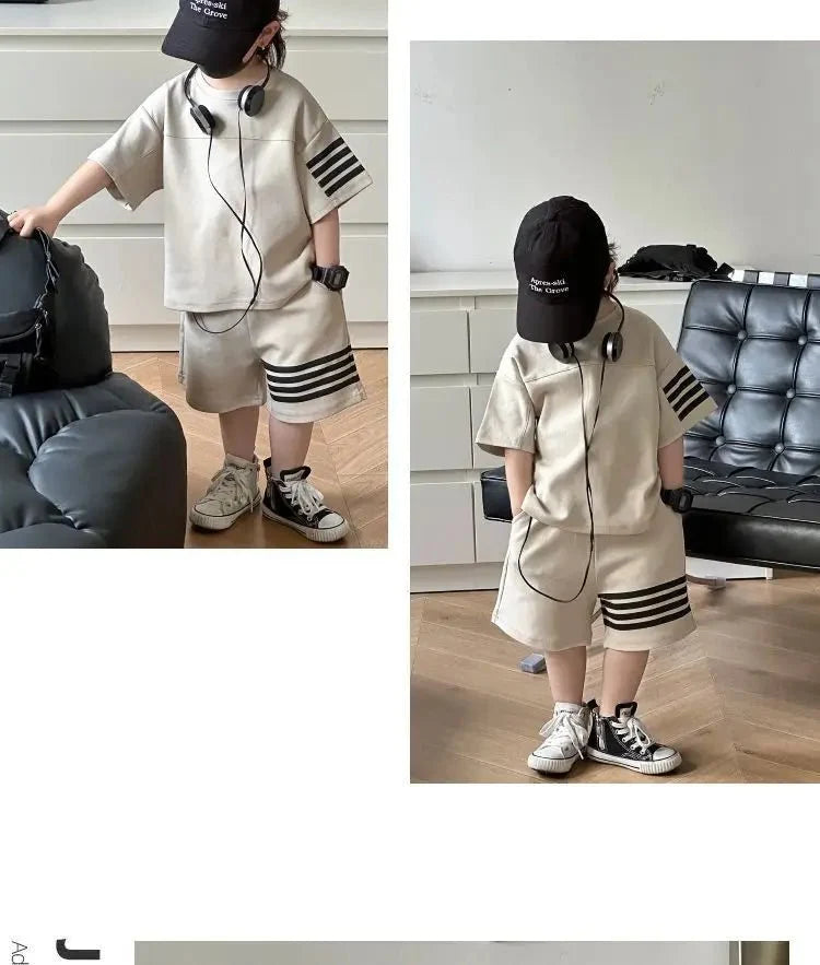 Kids Sportswear Piece - Kids Sportswear 2 Piece Set Korean Style Short Sleeve and Shorts Outfit for Boys and Girls - Boys