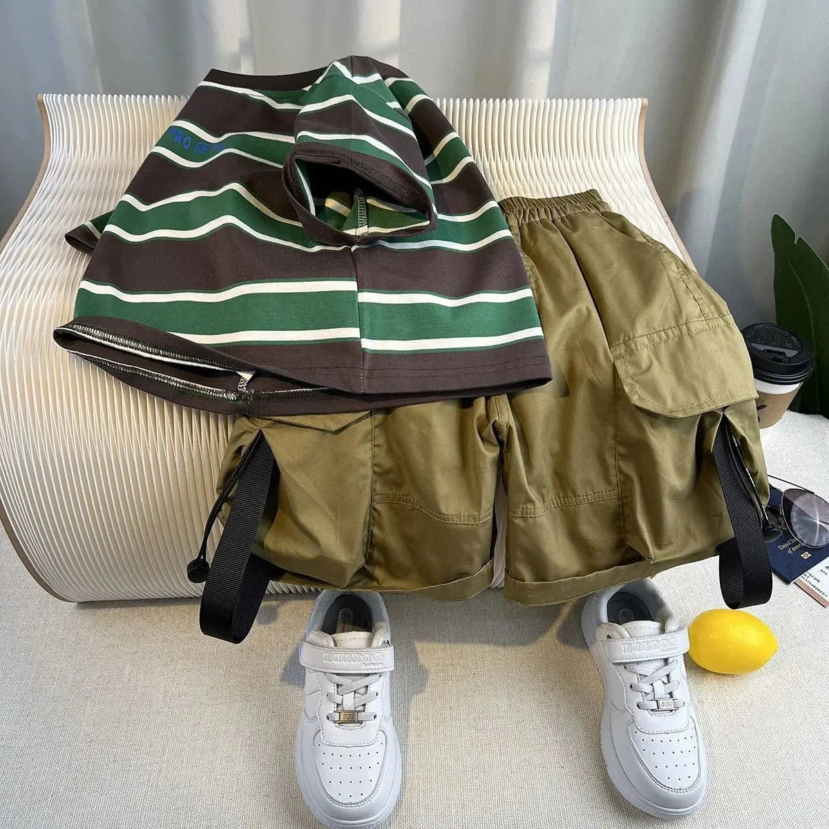 Korean Boys Summer Children's Top and Bottom 2PC Sets Short Sleeve T-Shirt & Denim Shorts Kids Clothes 1-7 Years Black