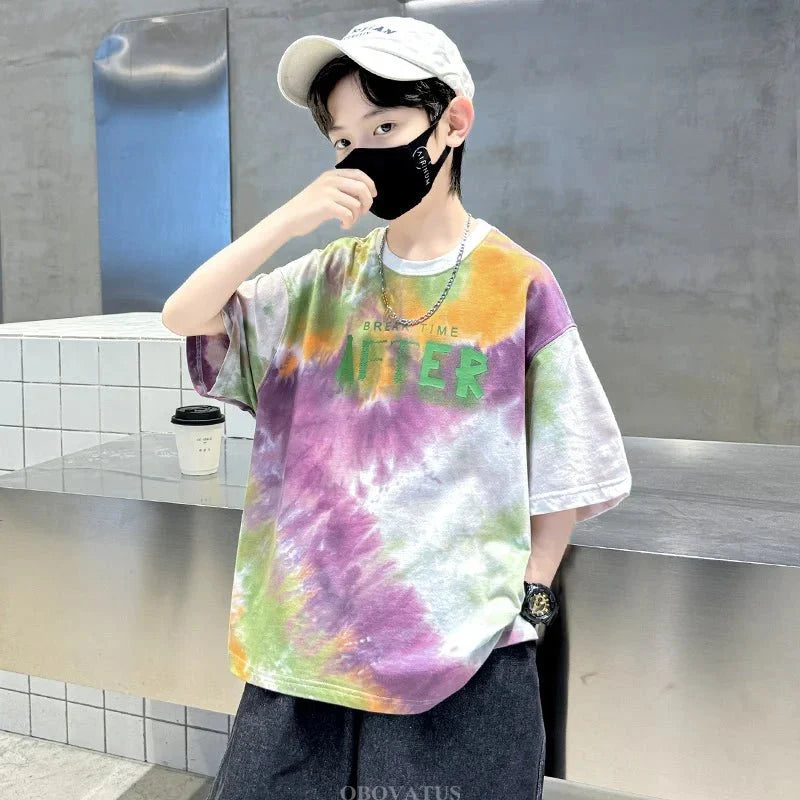 Korean Child Tee Top Clothing School Kids Summer Short Sleeve T-Shirt for Boys O-Neck Casual Tshirt Kids Luxury Clothes