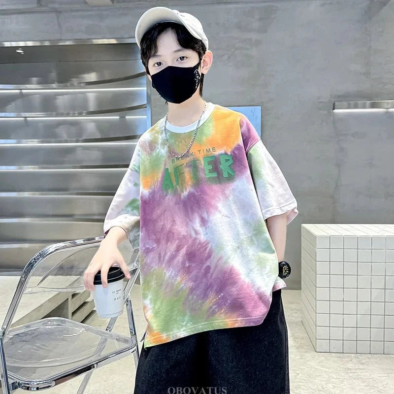 Korean Child Tee Top Clothing School Kids Summer Short Sleeve T-Shirt for Boys O-Neck Casual Tshirt Kids Luxury Clothes