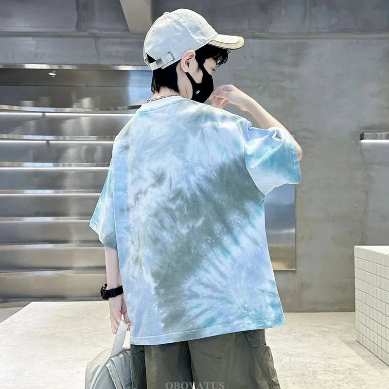 Korean Child Tee Top Clothing School Kids Summer Short Sleeve T-Shirt for Boys O-Neck Casual Tshirt Kids Luxury Clothes