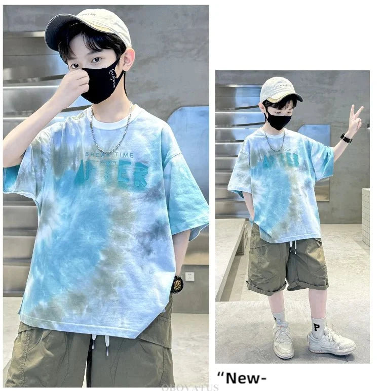 Korean Child Tee Top Clothing School Kids Summer Short Sleeve T-Shirt for Boys O-Neck Casual Tshirt Kids Luxury Clothes