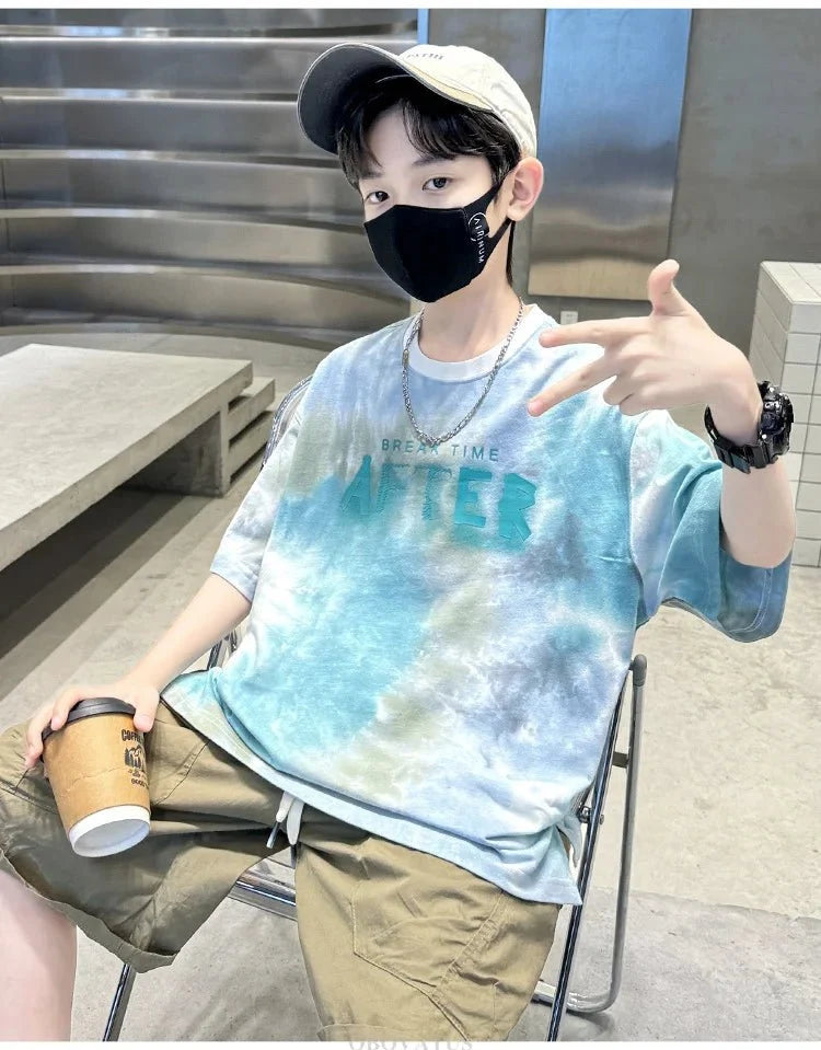 Korean Child Tee Top Clothing School Kids Summer Short Sleeve T-Shirt for Boys O-Neck Casual Tshirt Kids Luxury Clothes