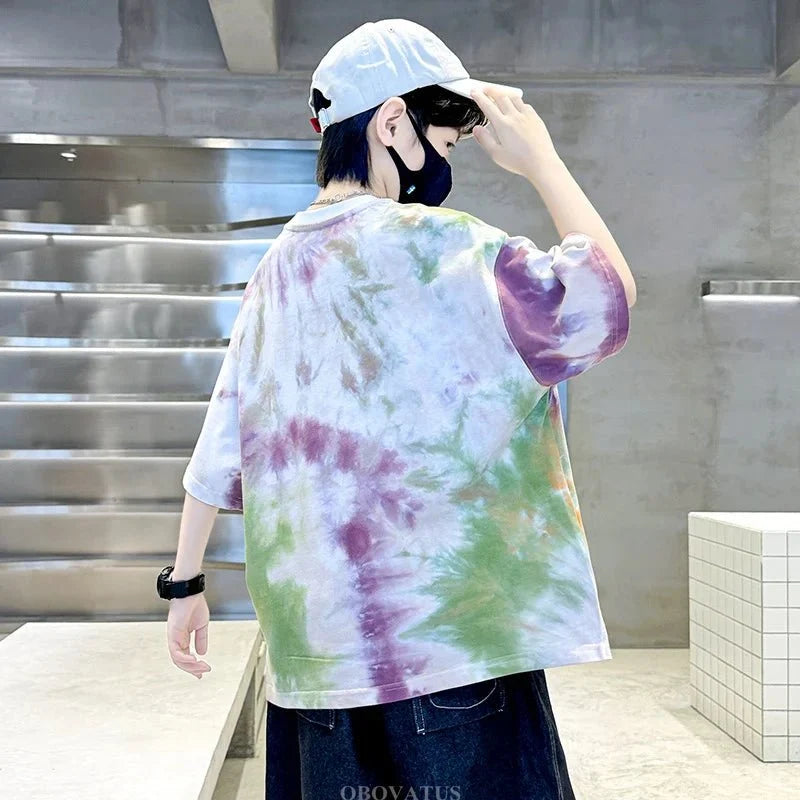 Korean Child Tee Top Clothing School Kids Summer Short Sleeve T-Shirt for Boys O-Neck Casual Tshirt Kids Luxury Clothes
