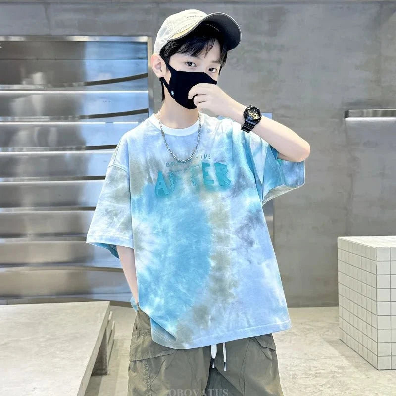 Korean Child Tee Top Clothing School Kids Summer Short Sleeve T-Shirt for Boys O-Neck Casual Tshirt Kids Luxury Clothes