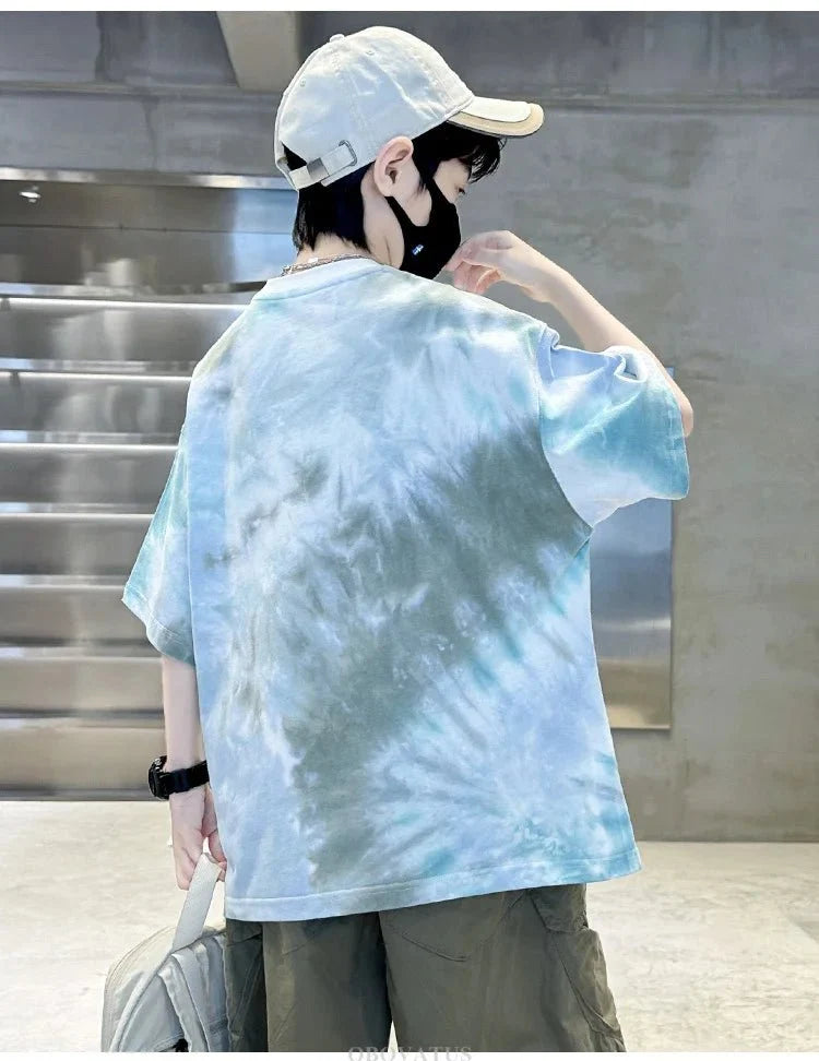 Korean Child Tee Top Clothing School Kids Summer Short Sleeve T-Shirt for Boys O-Neck Casual Tshirt Kids Luxury Clothes