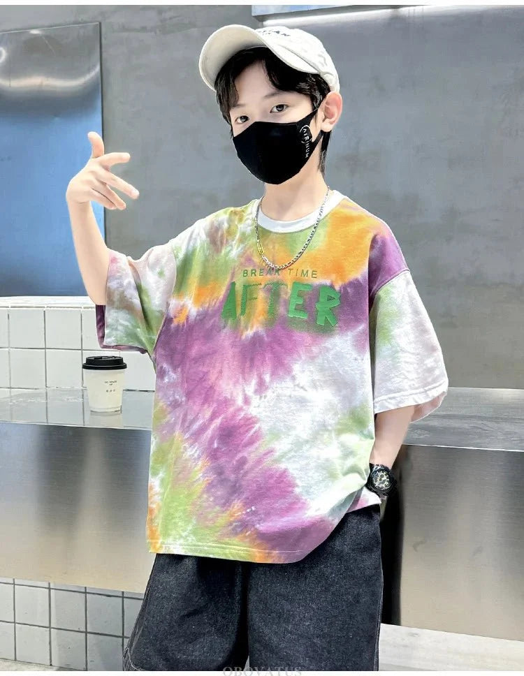 Korean Child Tee Top Clothing School Kids Summer Short Sleeve T-Shirt for Boys O-Neck Casual Tshirt Kids Luxury Clothes