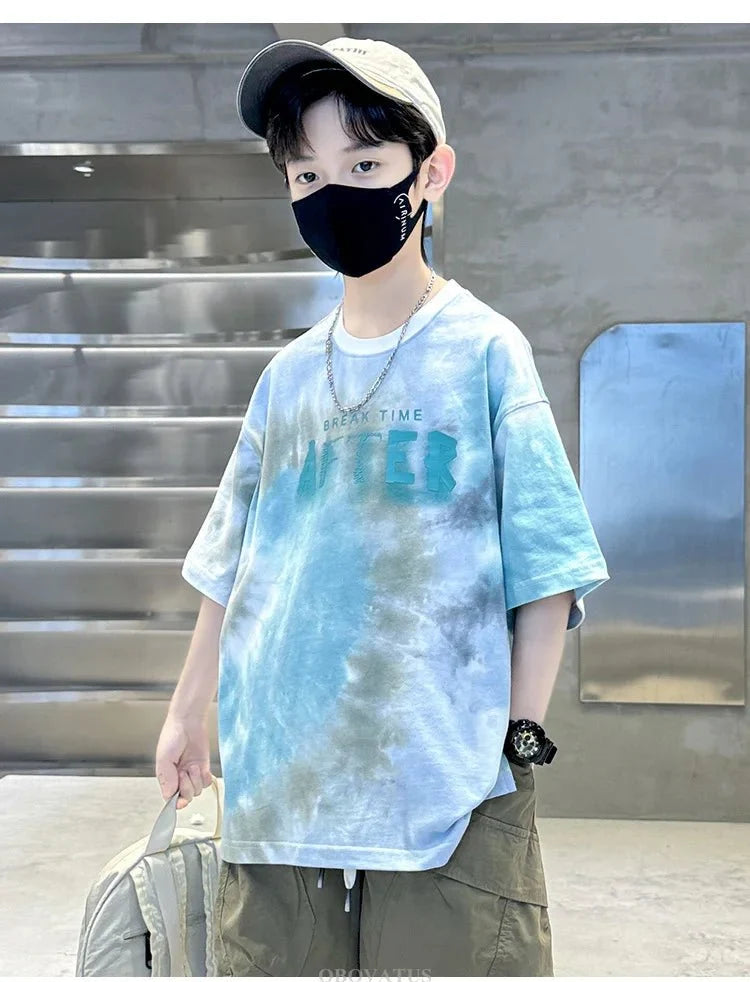 Korean Child Tee Top Clothing School Kids Summer Short Sleeve T-Shirt for Boys O-Neck Casual Tshirt Kids Luxury Clothes