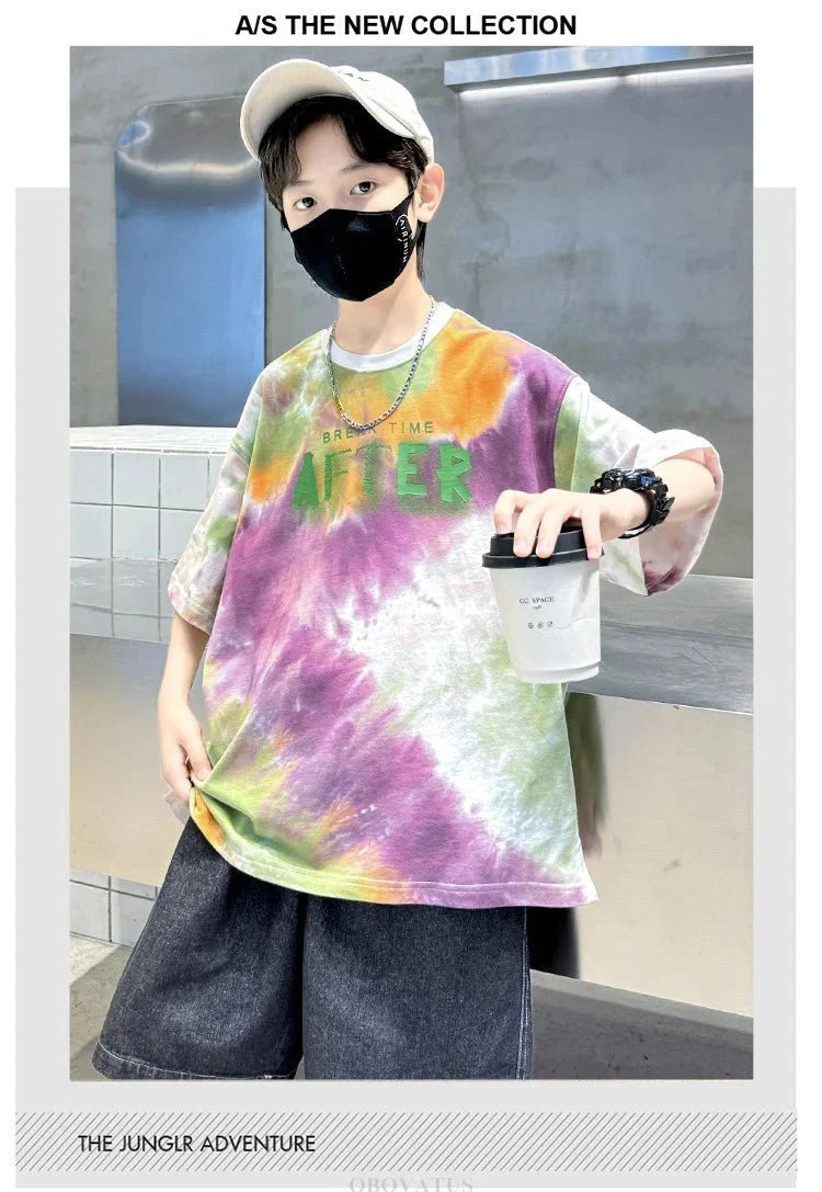 Korean Child Tee Top Clothing School Kids Summer Short Sleeve T-Shirt for Boys O-Neck Casual Tshirt Kids Luxury Clothes