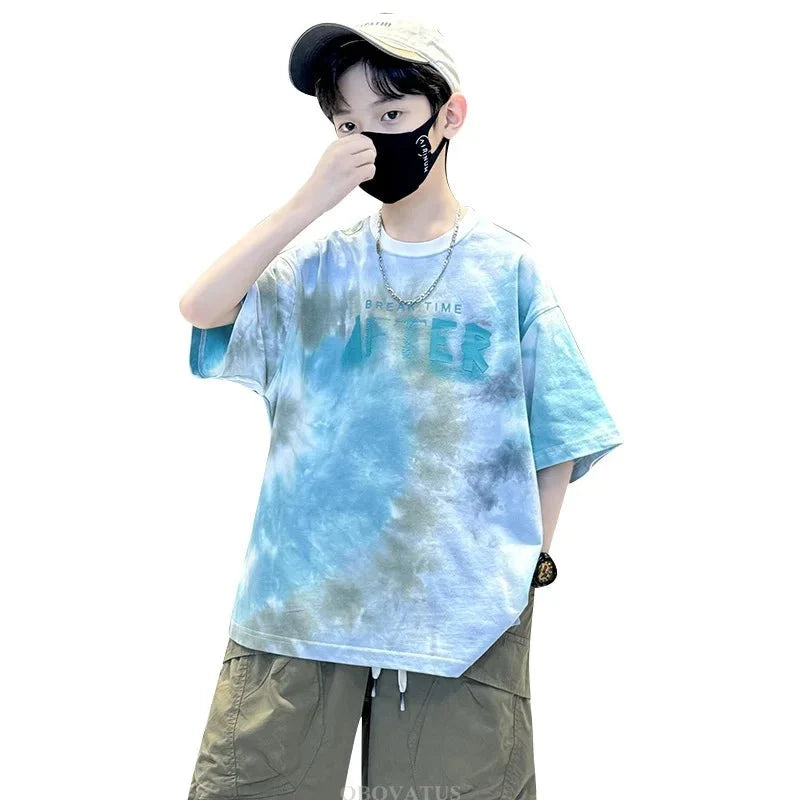 Korean Child Tee Top Clothing School Kids Summer Short Sleeve T-Shirt for Boys O-Neck Casual Tshirt Kids Luxury Clothes