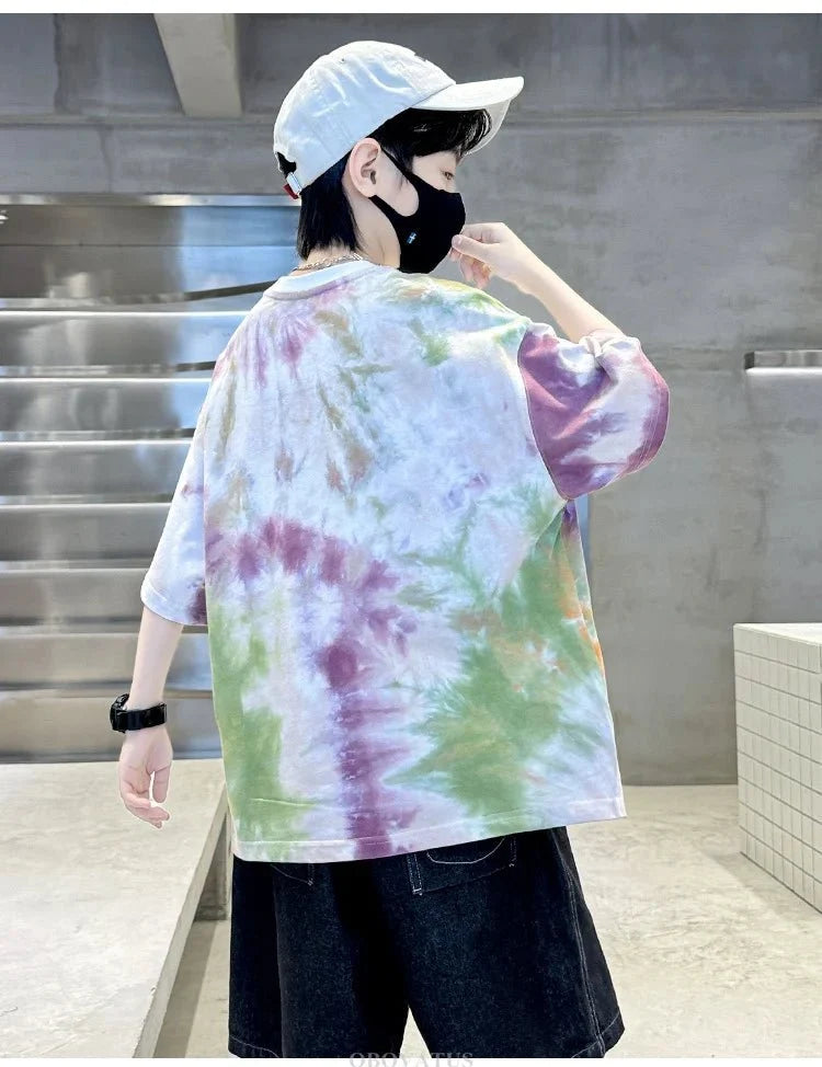 Korean Child Tee Top Clothing School Kids Summer Short Sleeve T-Shirt for Boys O-Neck Casual Tshirt Kids Luxury Clothes