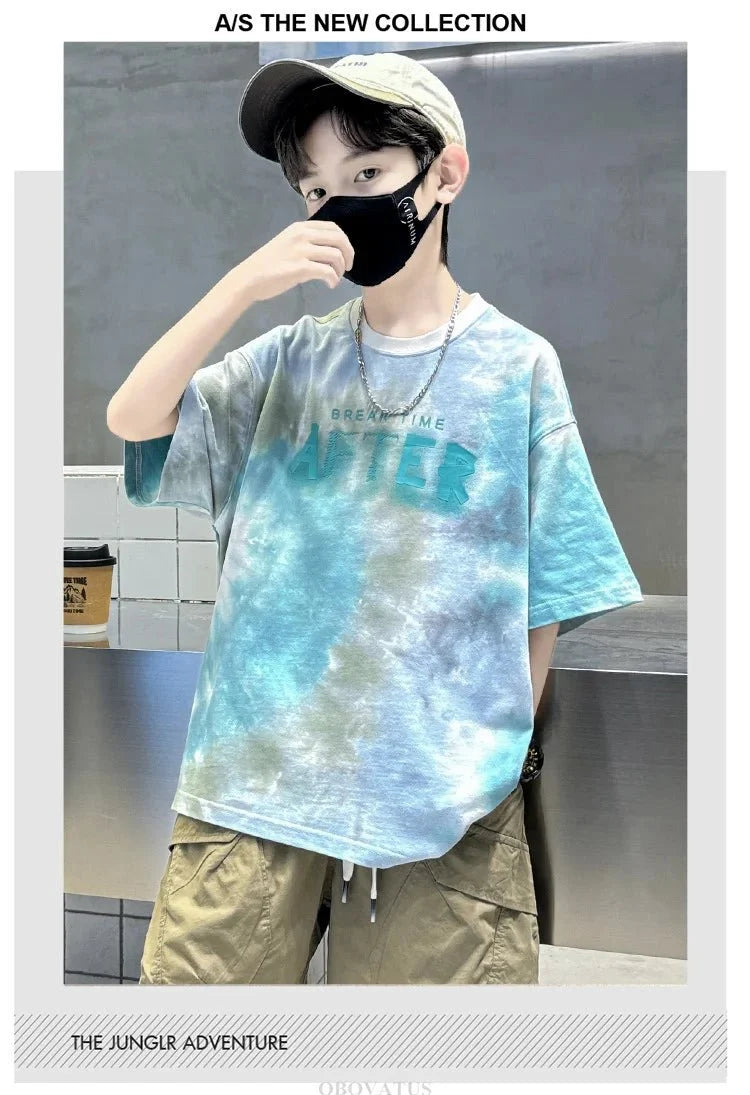 Korean Child Tee Top Clothing School Kids Summer Short Sleeve T-Shirt for Boys O-Neck Casual Tshirt Kids Luxury Clothes