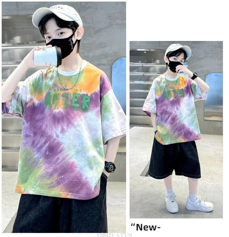 Korean Child Tee Top Clothing School Kids Summer Short Sleeve T-Shirt for Boys O-Neck Casual Tshirt Kids Luxury Clothes