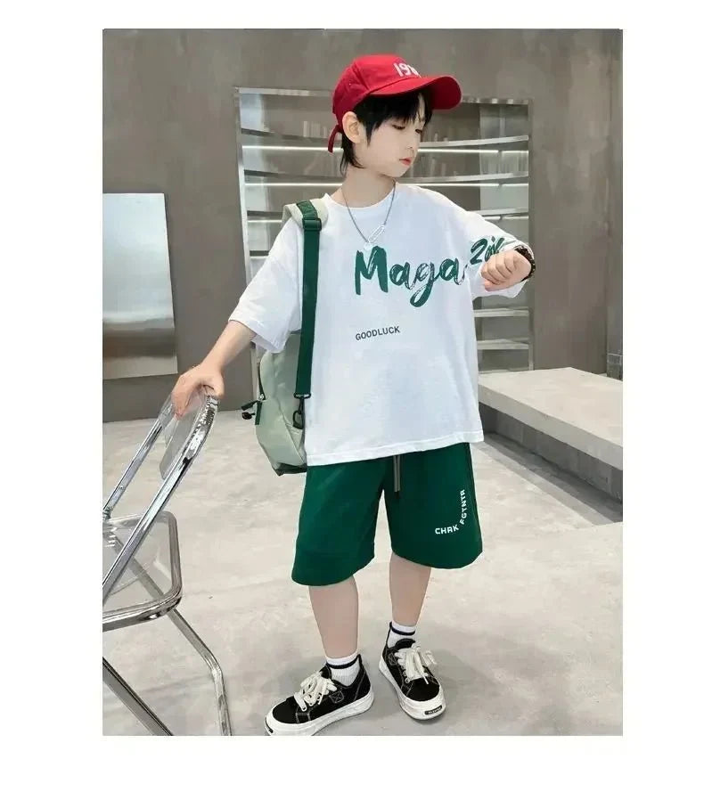 Korean Thin Sports Summer Two-Piece Set Boys Summer Set New Children's Summer Medium and Large Children's Boy - Boys Summer