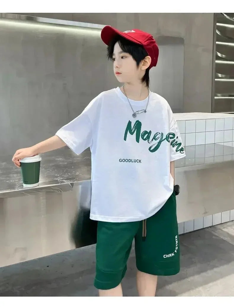 Korean Thin Sports Summer Two-Piece Set Boys Summer Set New Children's Summer Medium and Large Children's Boy - Boys Summer
