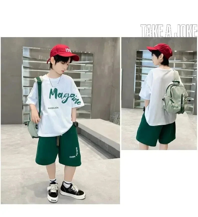 Korean Thin Sports Summer Two-Piece Set Boys Summer Set New Children's Summer Medium and Large Children's Boy - Boys Summer