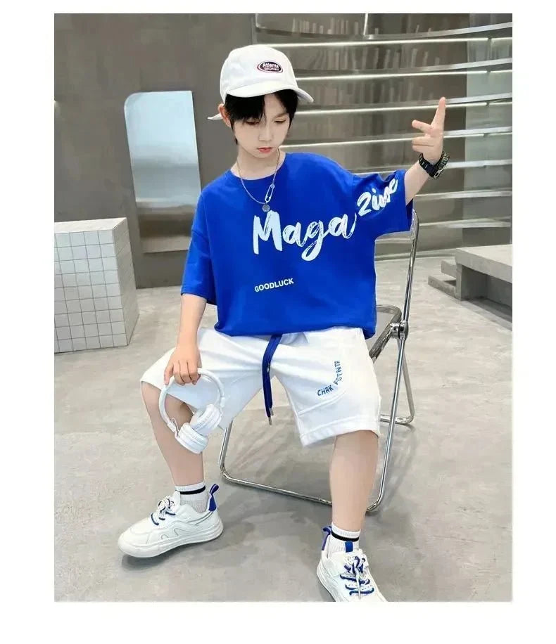 Korean Thin Sports Summer Two-Piece Set Boys Summer Set New Children's Summer Medium and Large Children's Boy - Boys Summer