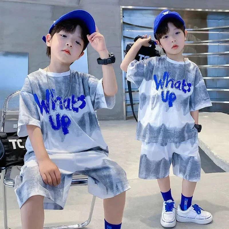 Korean Thin Sports Summer Two-Piece Set Boys Summer Set New Children's Summer Medium and Large Children's Boy - Boys Summer