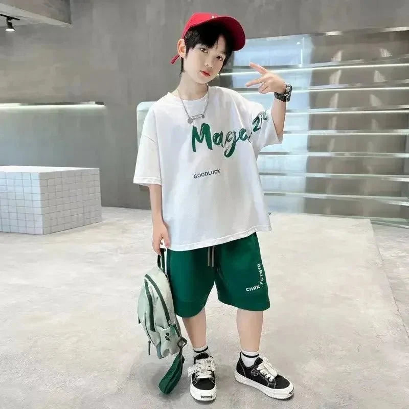 Korean Thin Sports Summer Two-Piece Set Boys Summer Set New Children's Summer Medium and Large Children's Boy - Boys Summer