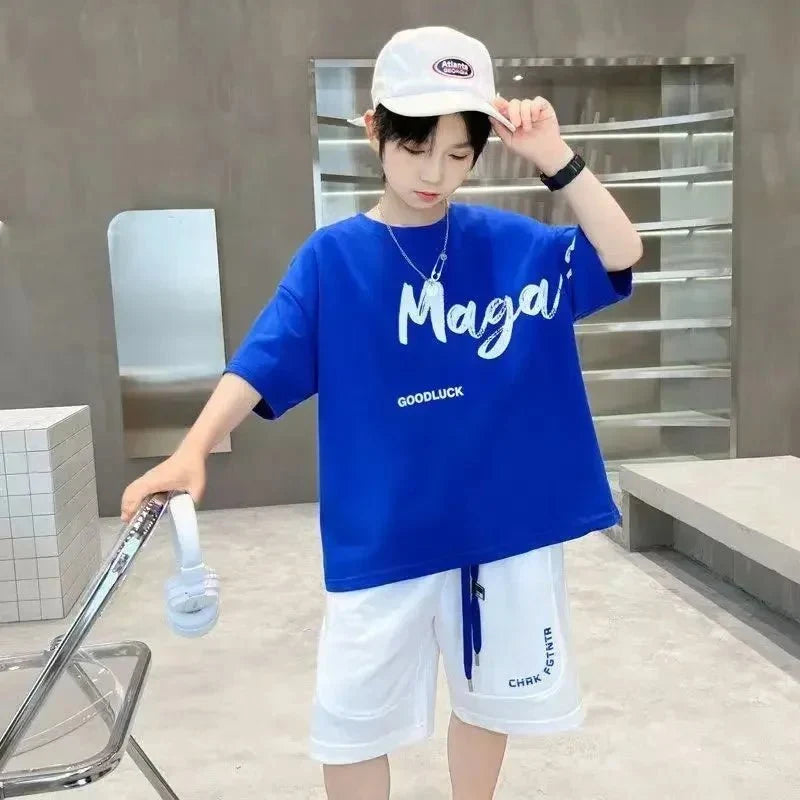 Korean Thin Sports Summer Two-Piece Set Boys Summer Set New Children's Summer Medium and Large Children's Boy - Boys Summer