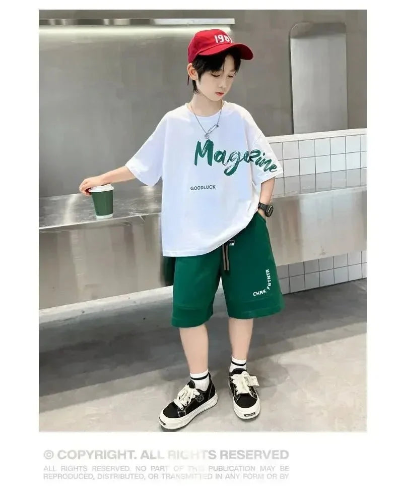 Korean Thin Sports Summer Two-Piece Set Boys Summer Set New Children's Summer Medium and Large Children's Boy - Boys Summer