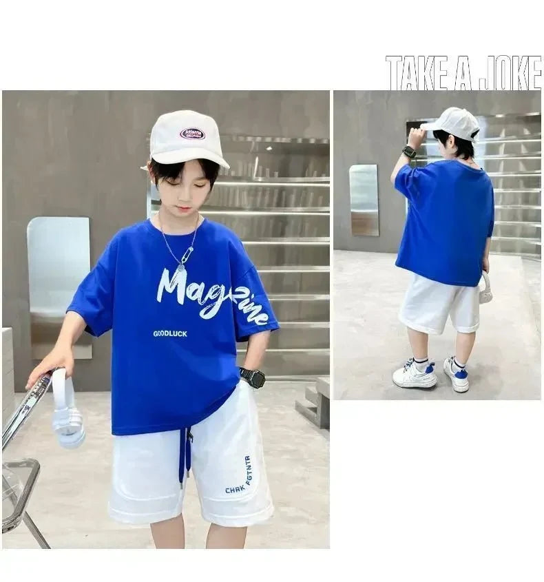 Korean Thin Sports Summer Two-Piece Set Boys Summer Set New Children's Summer Medium and Large Children's Boy - Boys Summer