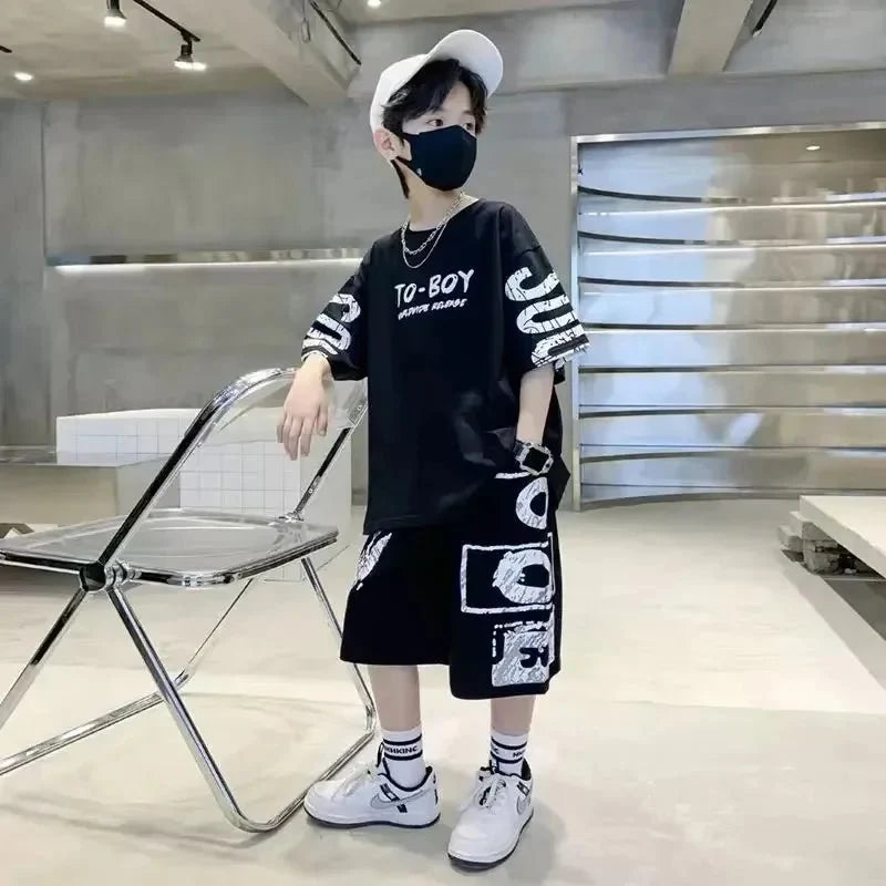 Korean Thin Sports Summer Two-Piece Set Boys Summer Set New Children's Summer Medium and Large Children's Boy - Boys Summer