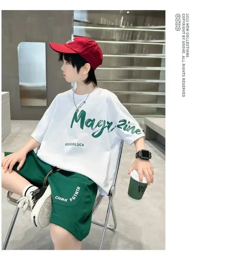 Korean Thin Sports Summer Two-Piece Set Boys Summer Set New Children's Summer Medium and Large Children's Boy - Boys Summer