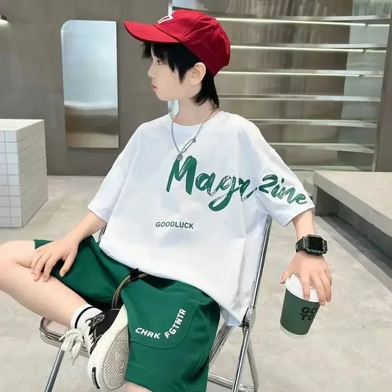 Korean Thin Sports Summer Two-Piece Set Boys Summer Set New Children's Summer Medium and Large Children's Boy - Boys Summer