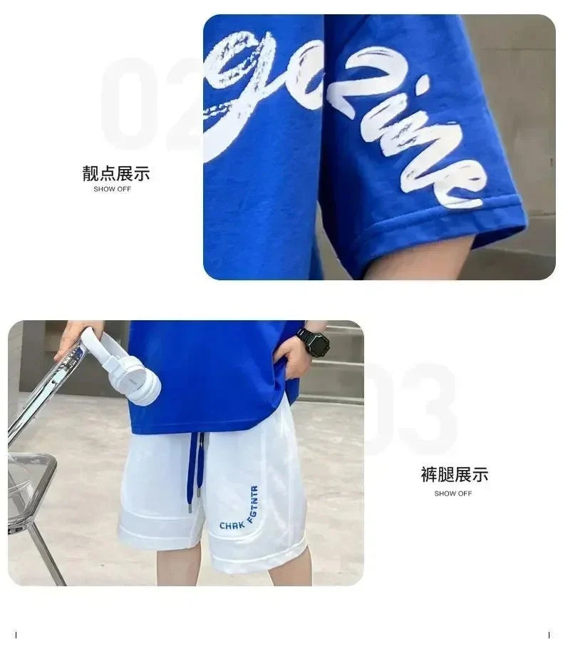 Korean Thin Sports Summer Two-Piece Set Boys Summer Set New Children's Summer Medium and Large Children's Boy - Boys Summer